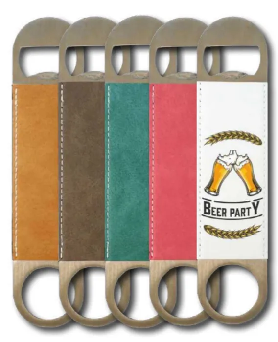 פותחן בקבוקים מוארך בציפוי עור פותחן צבע לבן